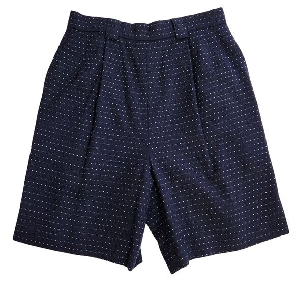 Anne Klein II Vintage 90s Wool Shorts Pleated Navy/White Dashes Women's Size 10 - Picture 1 of 13